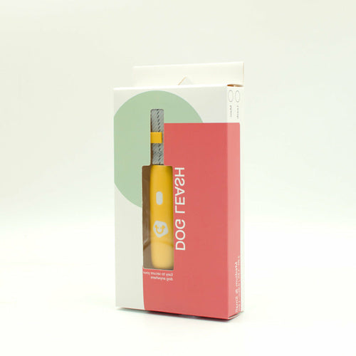 Product packaging with a yellow item inside on a white background